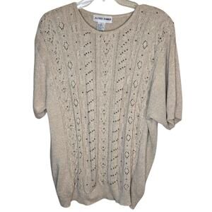 Alfred Dunner 2X Beige/Tan/Light Brown Beaded Knit Top [0214]